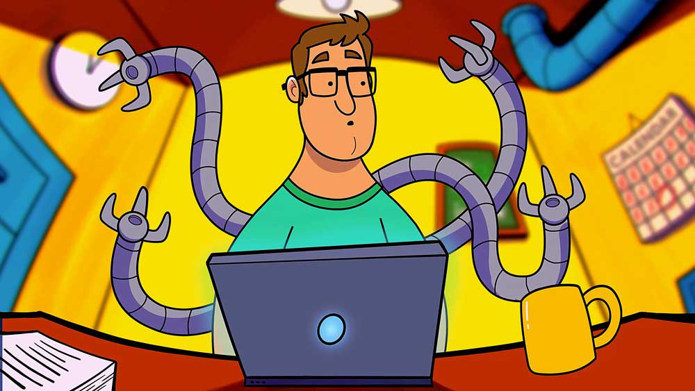 Robot Breakfast 2D character animation still