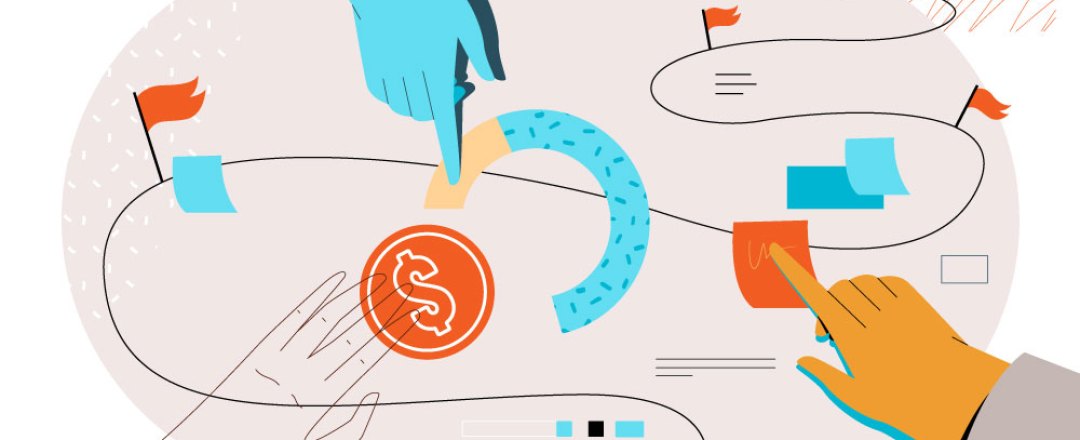 Hands planning a video budget around a dollar coin